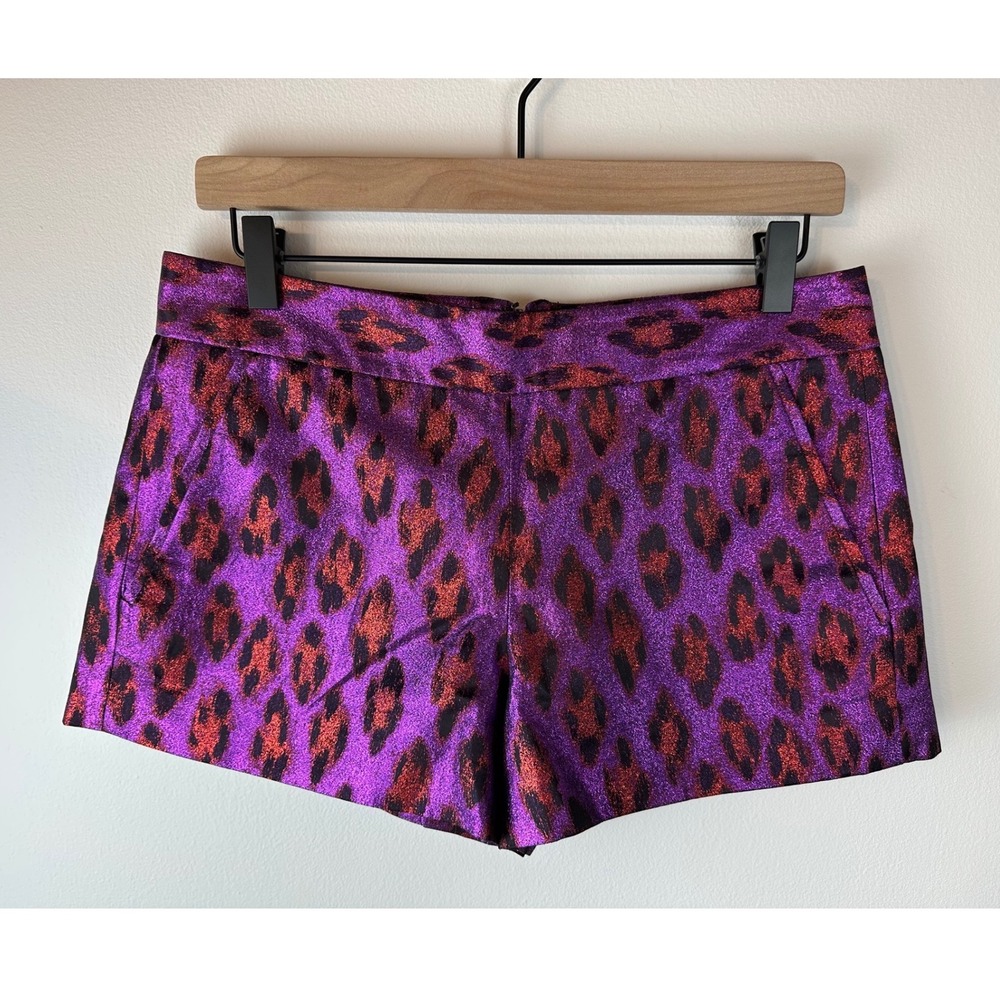 FRENCH CONNECTION Purple Pink/Red Black Metallic Shimmer Leopard Shorts 6